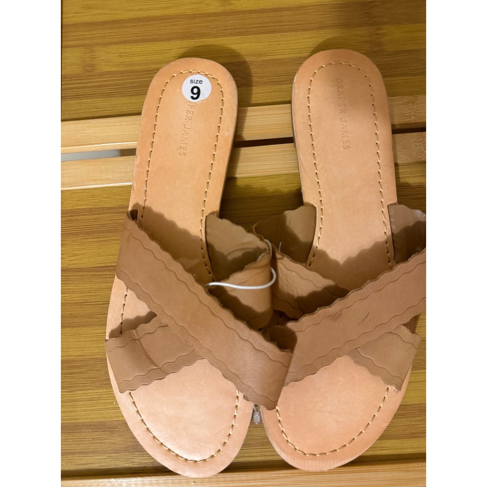 Draper James Tan Leather Scalloped Crisscross Slide Sandals Womens 9 Flat Brown
